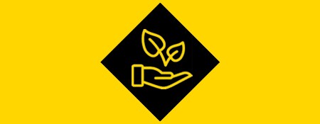 Pictogram Duurzaamheid in de kleuren geel en zwart
