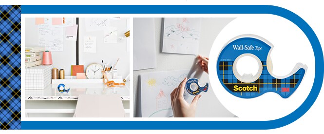 Scotch® Wall-Safe Tape en gebruiksvoorbeelden - muren bedekken met kinderkunst en herzieningsnotities
