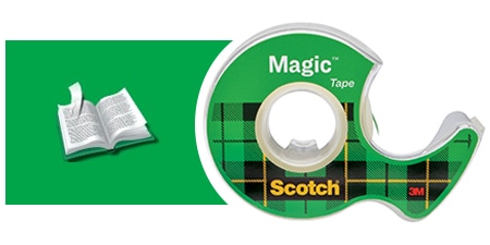 Scotch® Magic™ tape en gebruiksvoorbeeld - reparatie van gescheurde boekpagina
