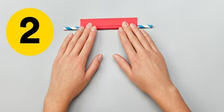 Stap 2 - een lang rechthoekig stuk papier uitknippen en het papier om een rietje rollen
